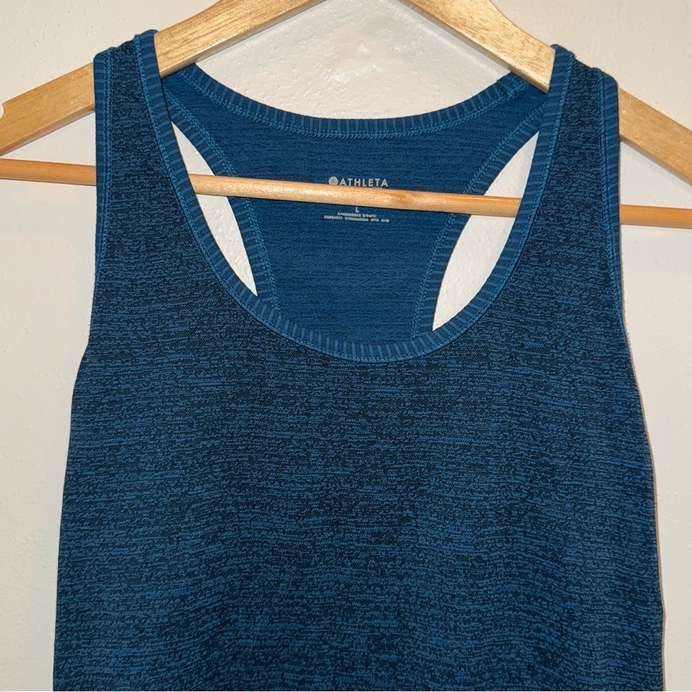 Athleta Heather Blue Speedlight Tank Top Racerback Ruched Tank Top Size Large - Picture 2 of 7